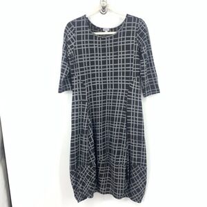 Just Jill Women Size XS Dress Short Sleeve‎ Lagenlook Black Gray Plaid Stretch